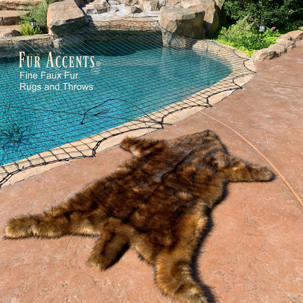 Plush Faux Fur Area Rug - Luxury Fur Thick Red Brown Bear Skin - Faux Fur - Animal Pelt Shape Designer Throw Art Rug by- Fur Accents - USA