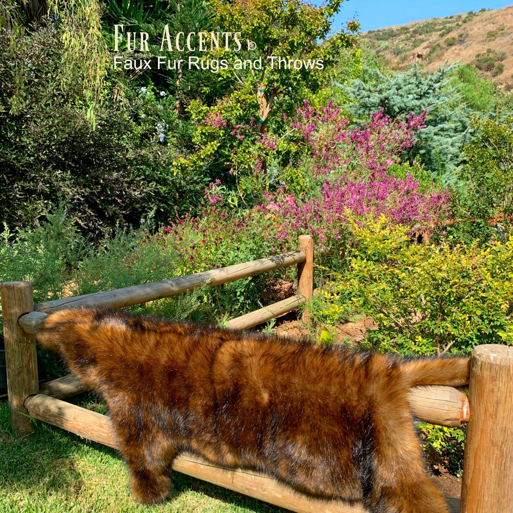 Plush Faux Fur Area Rug - Luxury Fur Thick Red Brown Bear Skin - Faux Fur - Animal Pelt Shape Designer Throw Art Rug by- Fur Accents - USA