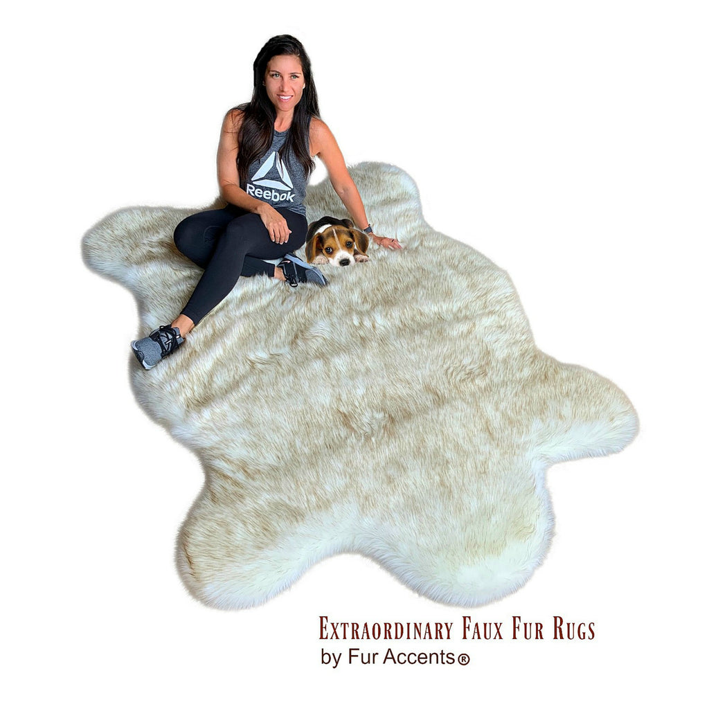 Plush Faux Fur Area Rug - Luxury Fur Thick Padded Shaggy Sheepskin - Chubby Bear Pelt  - Black Tip - Brown Tip - Fur Accents USA