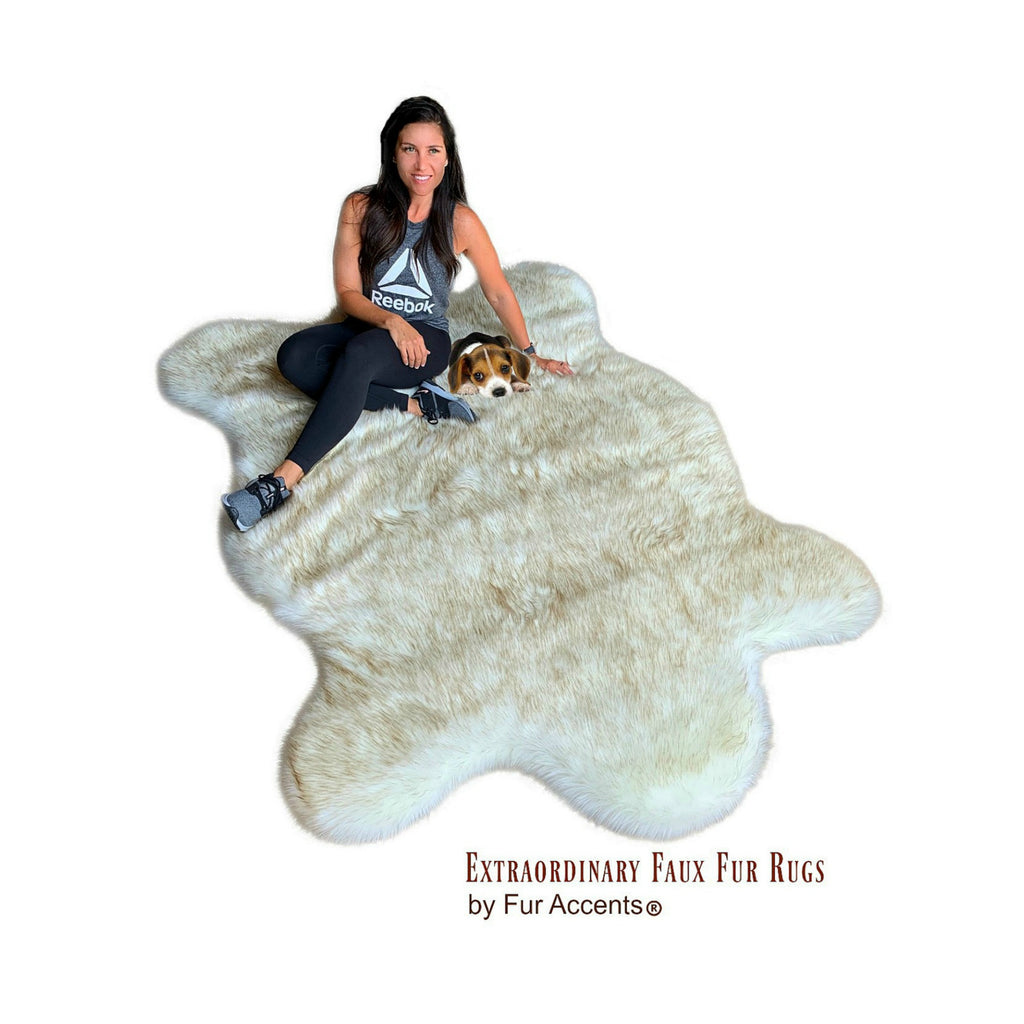 Plush Faux Fur Area Rug - Luxury Fur Thick Padded Shaggy Sheepskin - Chubby Bear Pelt  - Black Tip - Brown Tip - Fur Accents USA