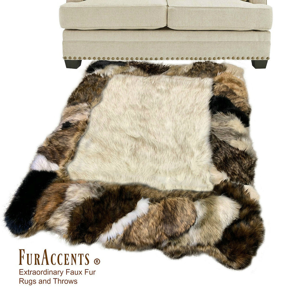 One of a Kind Area Rug, Hand Crafted Patchwork, Pieced Fur Area Rug, Accent Rug,100% Animal Friendly, Throw Carpet, Designer Original, Hand Made in America, Fur Accents USA