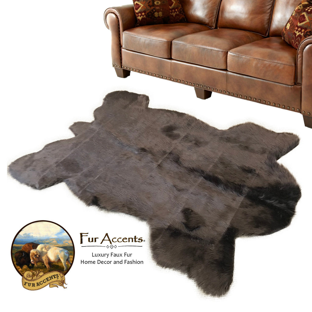 Plush Faux Fur Area Rug - Luxury Fur Thick Buffalo Hide - Bear Skin - Faux Fur - Animal Pelt Shape Designer Throw Art Rug - Fur Accents USA