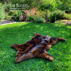 Plush Faux Fur Area Rug - Luxury Fur Thick Red Brown Bear Skin - Faux Fur - Animal Pelt Shape Designer Throw Art Rug by- Fur Accents - USA