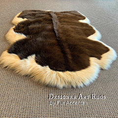 Plush Faux Fur Art Rug - Luxury Fur - Thick Shaggy Brown Bear Pelt  - Tan Border - Bear Skin Rug - Sheepskin - Fur Accents USA