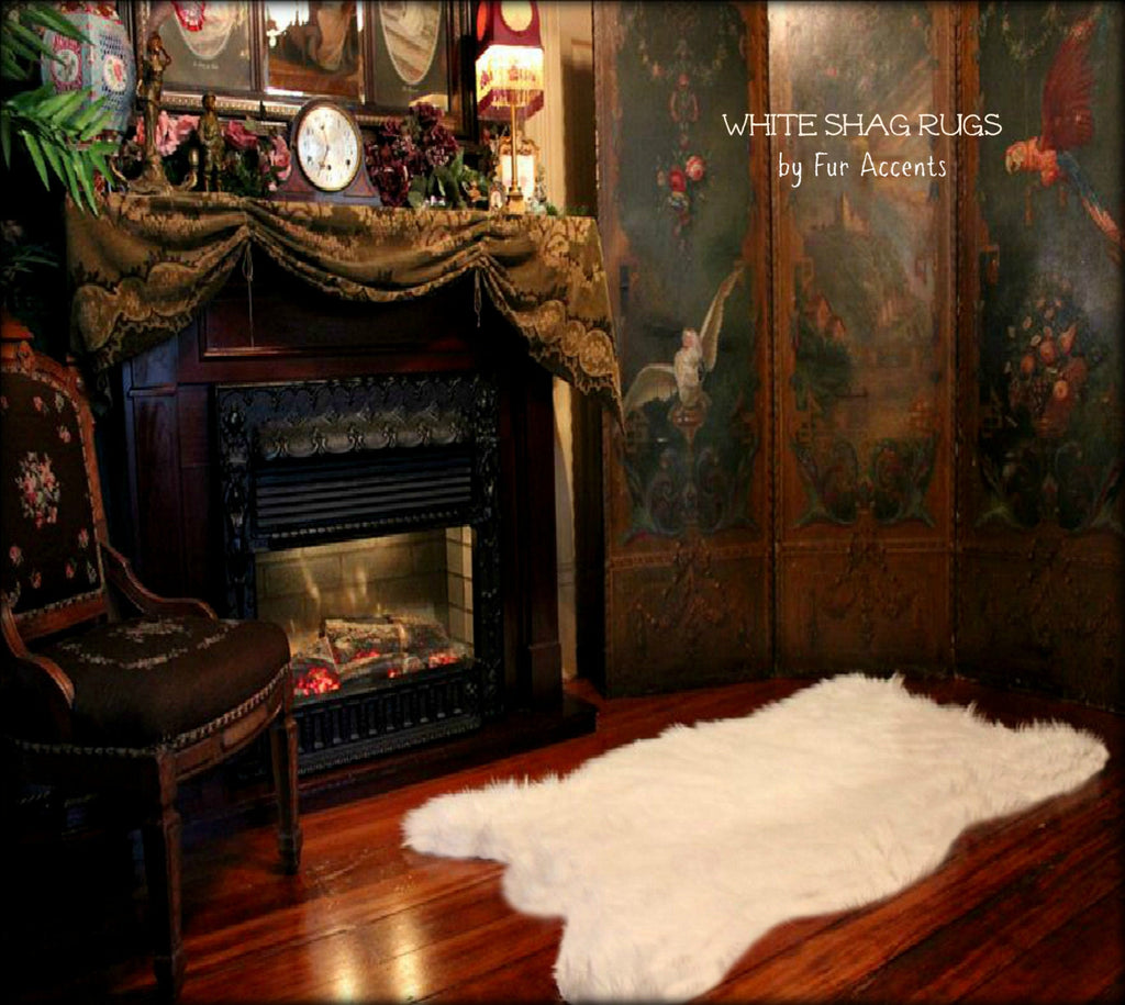 Plush Faux Fur Art Rug - Luxury Fur - Thick Shaggy White Bear Skin Pelt - Fur Accents USA