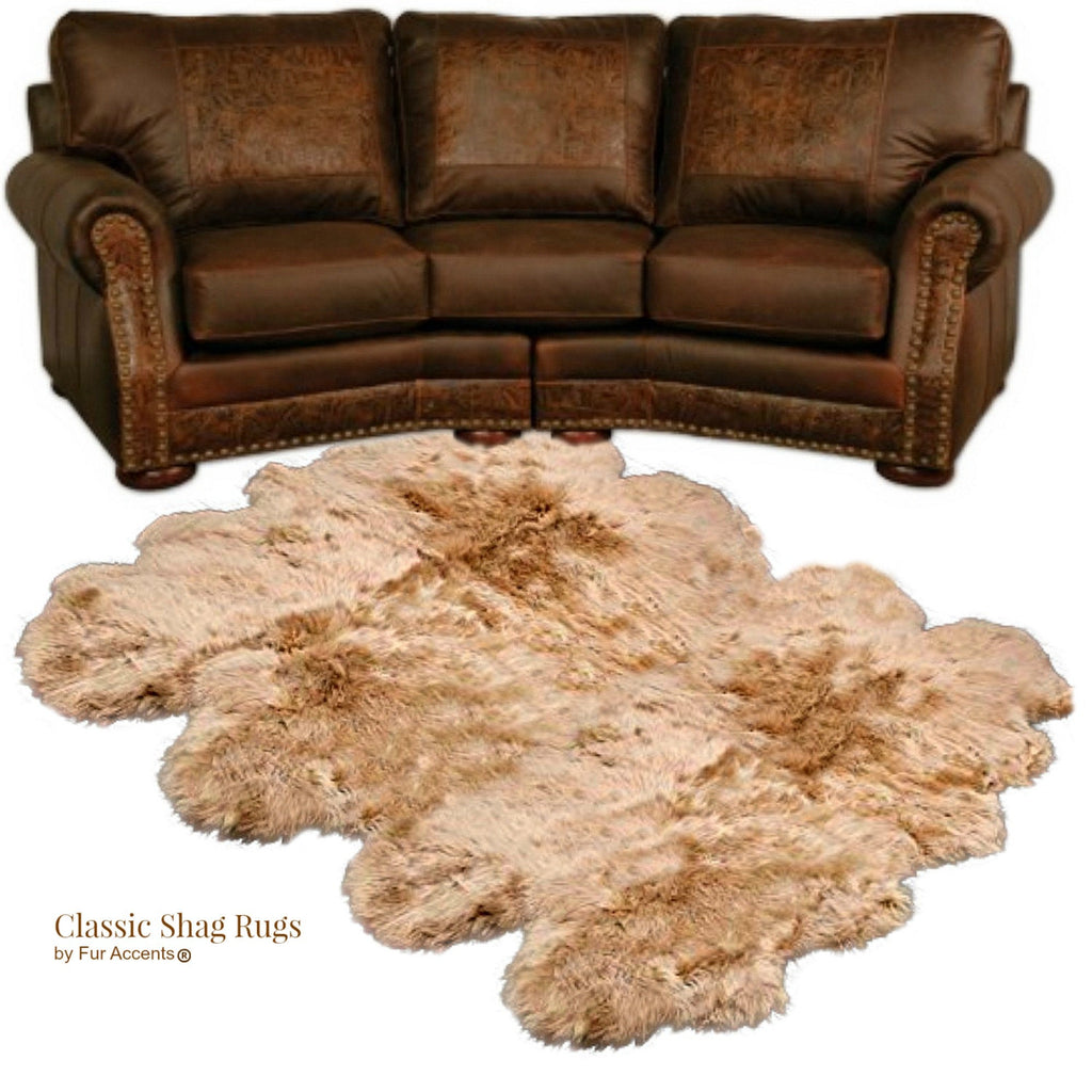 Plush Faux Fur Area Rug - Shaggy Sheepskin - Natural Pelt Shape - Beige - Designer Art Rug by Fur Accents USA