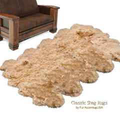 Plush Faux Fur Area Rug - Shaggy Sheepskin - Natural Pelt Shape - Beige - Designer Art Rug by Fur Accents USA