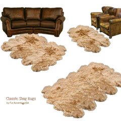 Plush Faux Fur Area Rug - Shaggy Sheepskin - Natural Pelt Shape - Beige - Designer Art Rug by Fur Accents USA