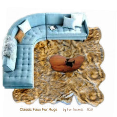 Hand Crafted Shag Area Rug - Country Edge - Plush Golden Brown Grizzly Bear Faux Fur - Natural Looking Pelt Rug - Hand Made in America by Fur Accents USA