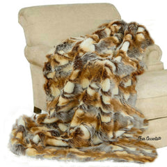 Plush Faux Fur Throw Blanket, Brown Rabbit, Luxury Fur Bedspread, Minky Cuddle Fur Lining, Expertly Made by Fur Accents, USA