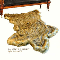 Hand Crafted Realistic Bear Skin Rug - Plush Golden Brown Faux Fur Pelt Rug - Hand made in America by Fur Accents USA