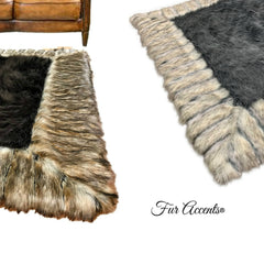 Faux Fur Throw Area Rug - Shag Rug with Beautiful Ribbed Fox Fur Border - Brown or Gray - Ultra Suede Lining - Exclusive by Fur Accents USA