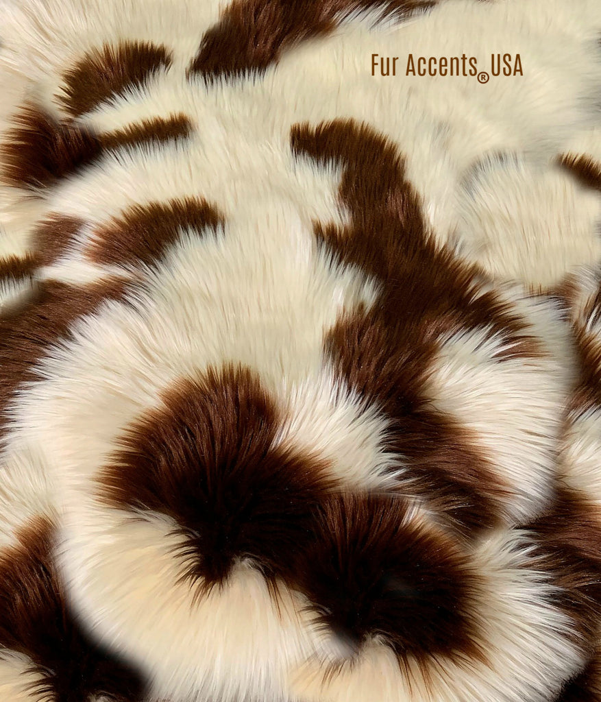 Plush Faux Fur Area Rug - Shag Carpet With Contrast Border - Faux Icelandic Sheepskin - Brown Spotted Sheep with Border by Fur Accents USA