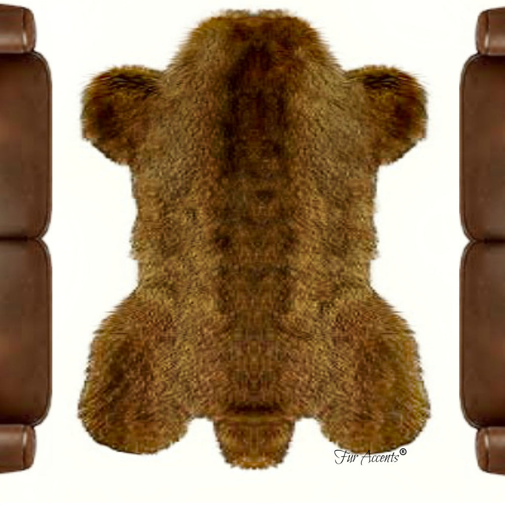 Man Made Bear Skin Rug - Plush Faux Fur Area Rug - Light Golden Brown - Pelt Shape - Designer Art Rug Collection - Hand Made to Orderby Fur Accents USA