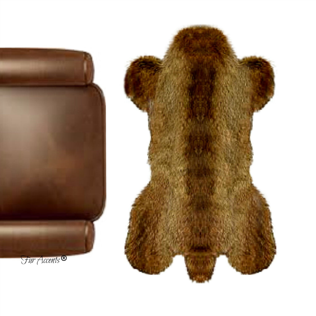 Man Made Bear Skin Rug - Plush Faux Fur Area Rug - Light Golden Brown - Pelt Shape - Designer Art Rug Collection - Hand Made to Orderby Fur Accents USA