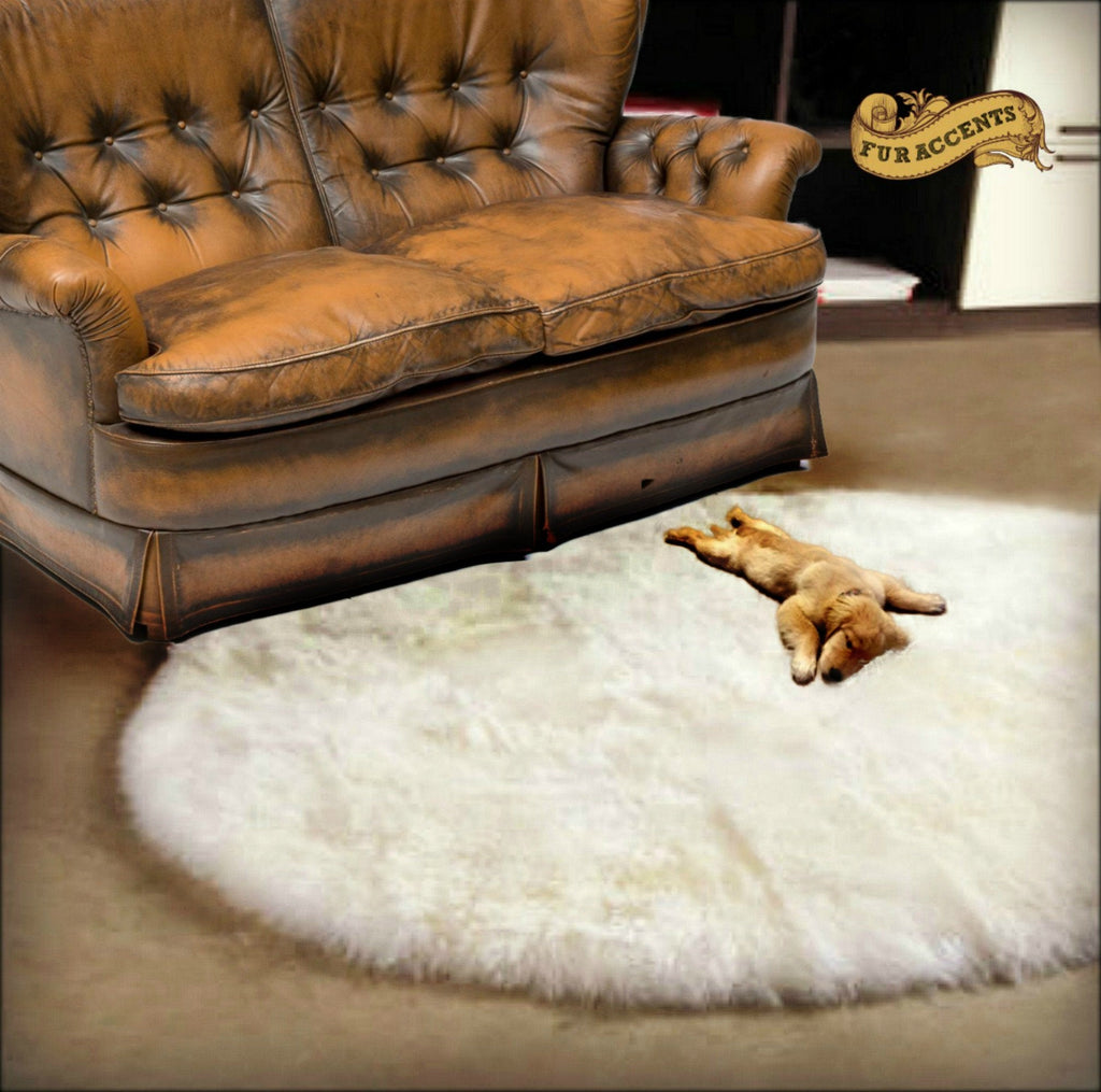 Plush Faux Fur Round Area Rug - White - Ivory Off White - Shag - Sheepskin - Designer Throw Rug - 100% Animal Friendly by Fur Accents - USA