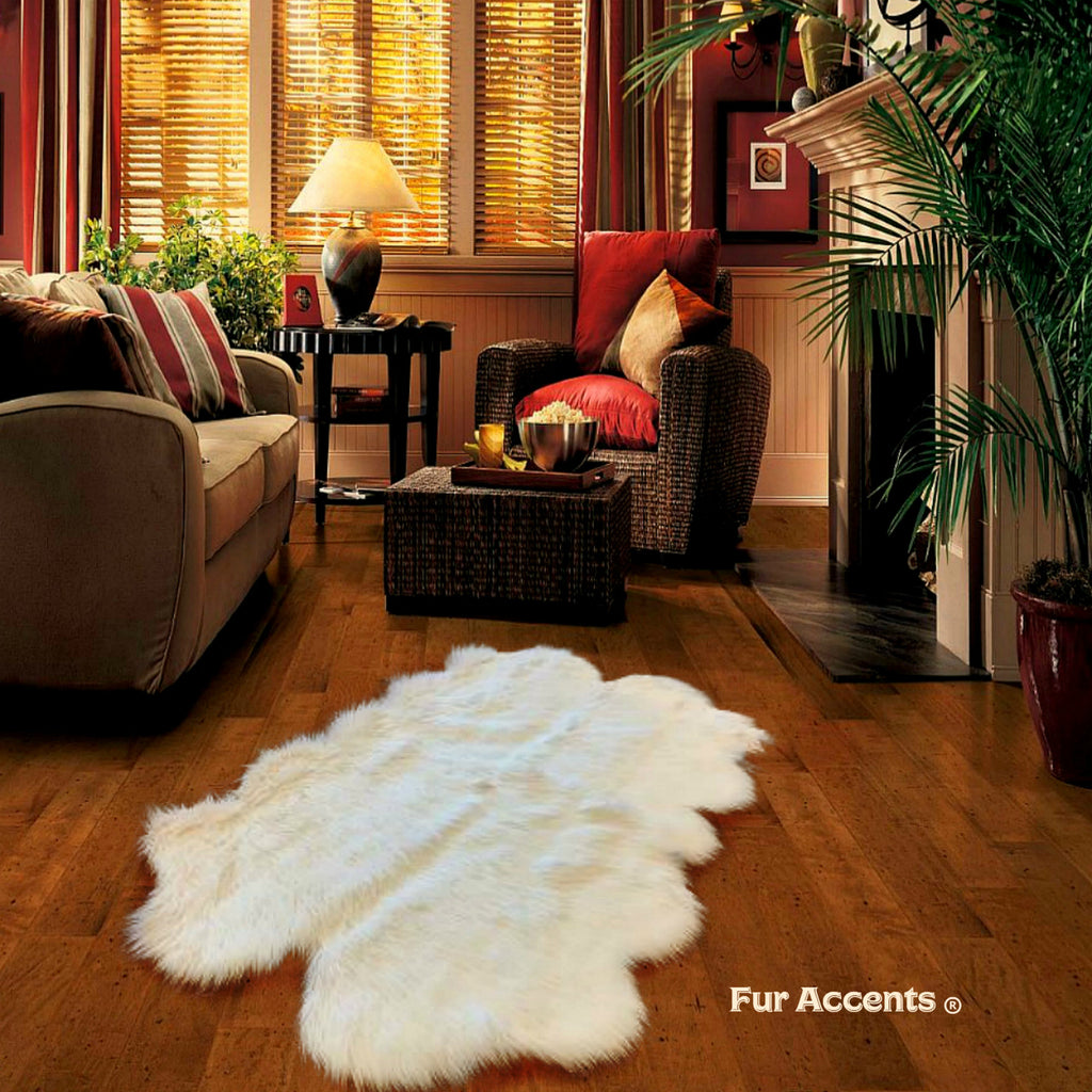 Plush Faux Fur Area Rug - Shaggy Sheepskin - Quatro Design Shape - Pick your color- Designer Art Rug by Fur Accents USA