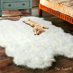 Plush Faux Fur Area Rug - Shaggy Sheepskin - Quatro Design Shape - Pick your color- Designer Art Rug by Fur Accents USA
