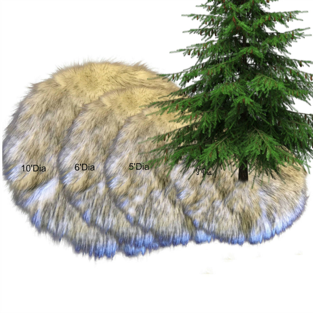 Thick, Plush, Faux Fur Christmas Tree Skirt, Shaggy, Shag, Black Tip Wolf Pelt, Round, Hand Made by Fur Accent USAs USA