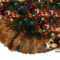 Classic Faux Fur Christmas Tree Skirt - Shaggy Shag Faux  Wolf -  Round  - Light Brown Tones by Fur Accents - USA