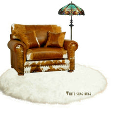 Plush Faux Fur Round Area Rug - White - Ivory Off White - Shag - Sheepskin - Designer Throw Rug - 100% Animal Friendly by Fur Accents - USA