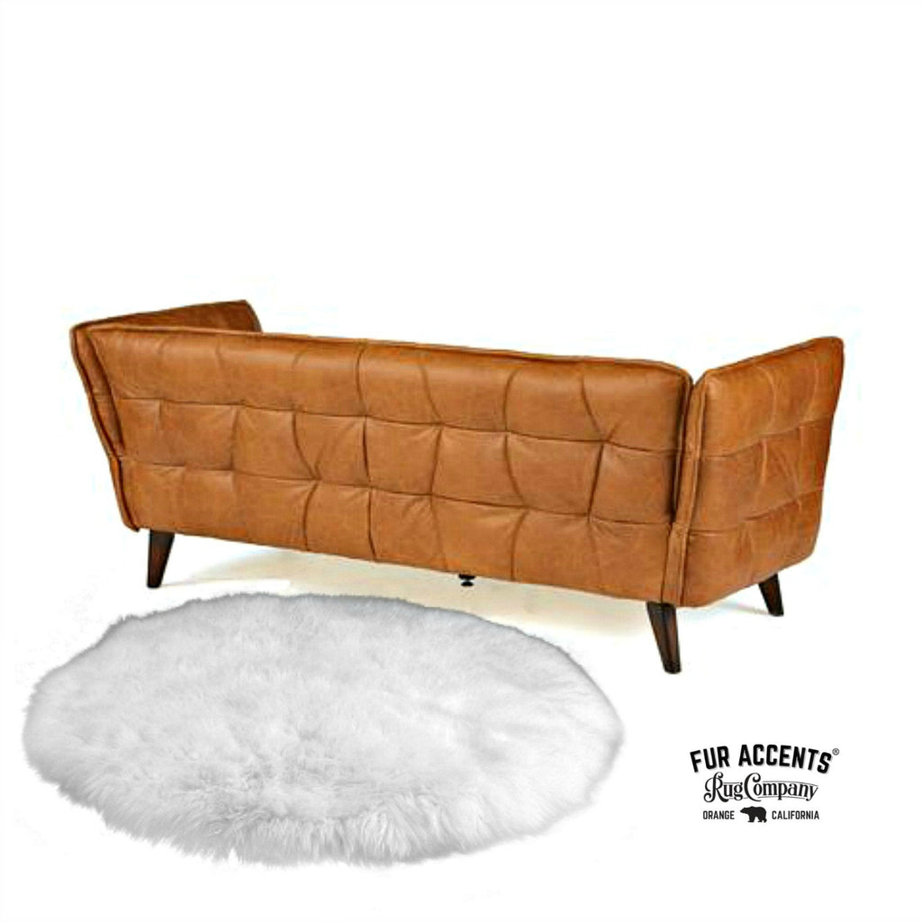Plush Faux Fur Round Area Rug - White - Ivory Off White - Shag - Sheepskin - Designer Throw Rug - 100% Animal Friendly by Fur Accents - USA