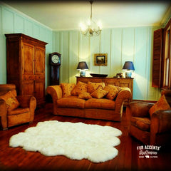 Plush Faux Fur Area Rug - Shaggy Sheepskin - Sexto Six Pelt  Design Shape - Pick your color- Designer Art Rug by Fur Accents USA