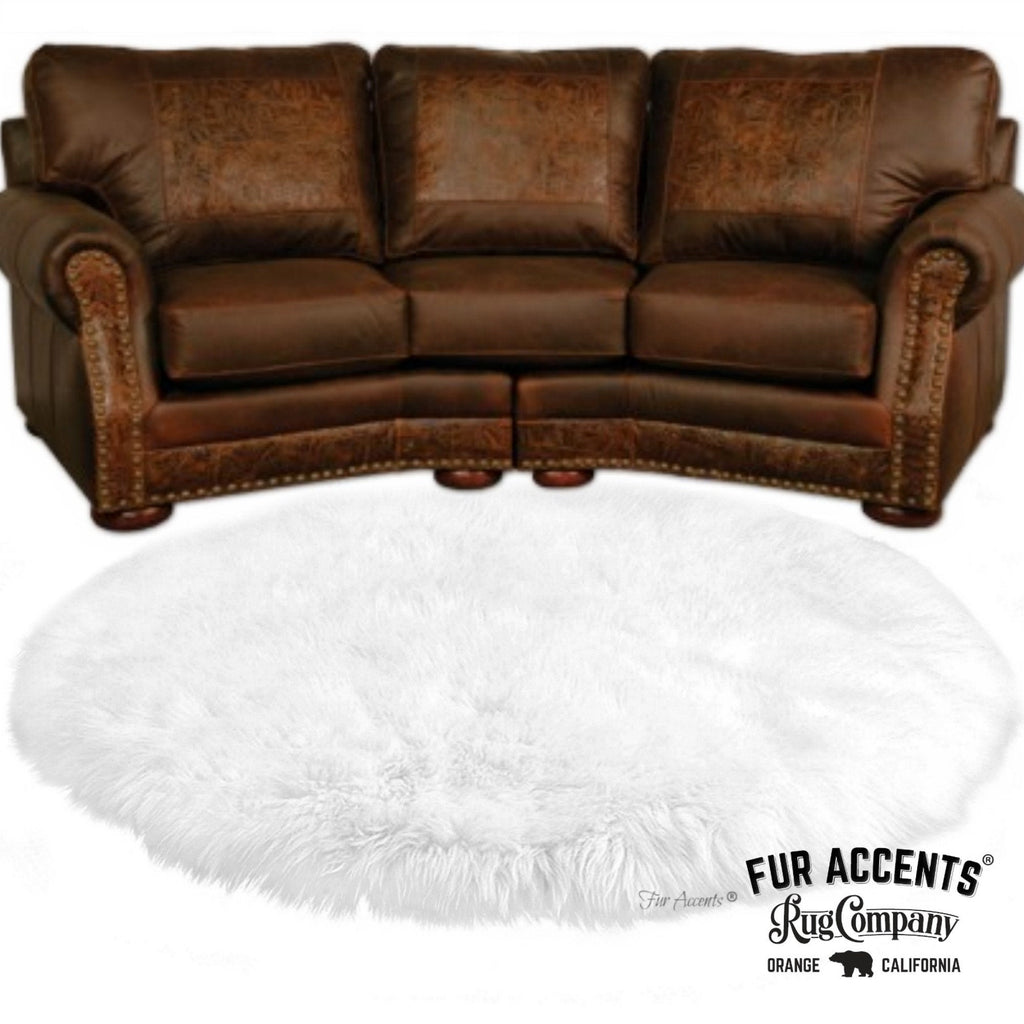 Plush Faux Fur Area Rug - Round Shaggy Shag -  Sheepskin - Round Shape Designer Throw - 6 Colors -Art Rug by Fur Accents - USA