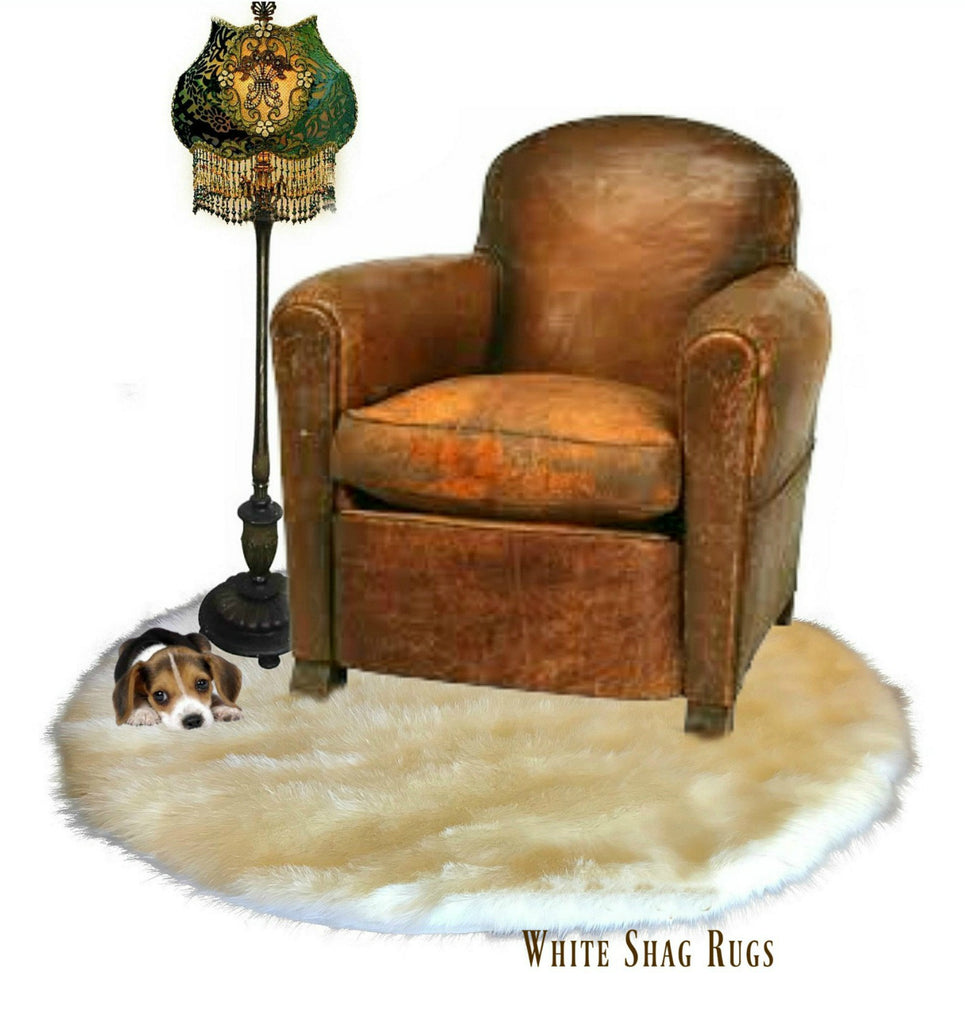 Plush Faux Fur Area Rug - Round Shaggy Shag -  Sheepskin - Round Shape Designer Throw - 6 Colors -Art Rug by Fur Accents - USA