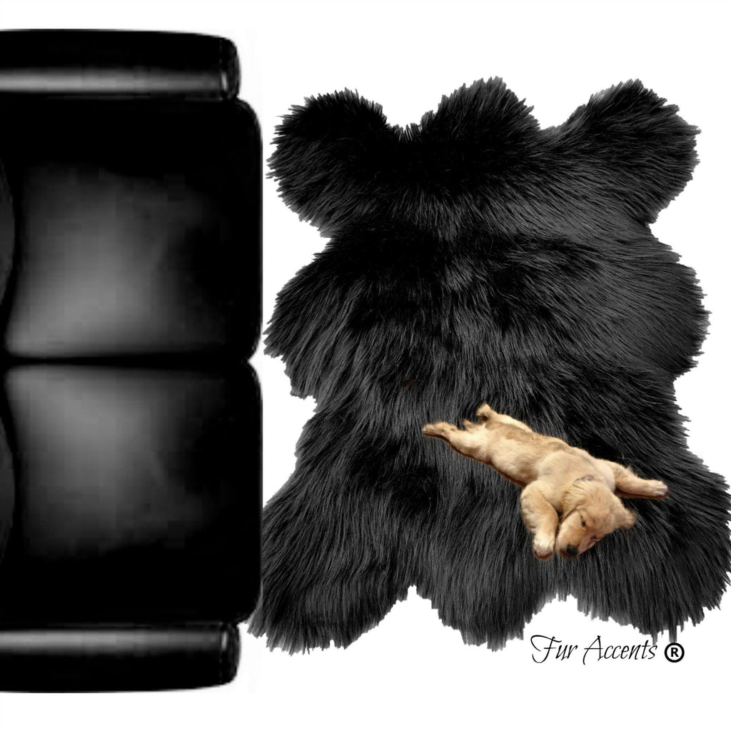 Plush Faux Fur Area Rug - Rocky Mountain Bear Skin - Hide - Pelt Shape - Designer Throw Carpet - 6 Colors -Art Rug by Fur Accents - USA