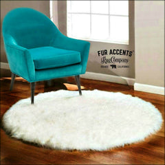 Plush Round Faux Fur Area Rug - Soft White Shag - Bonded Suede Back - Man Made Sheepskin - Designer Throw Rug - 100% Animal Friendly Fur - Hand Made in America by Fur Accents - USA