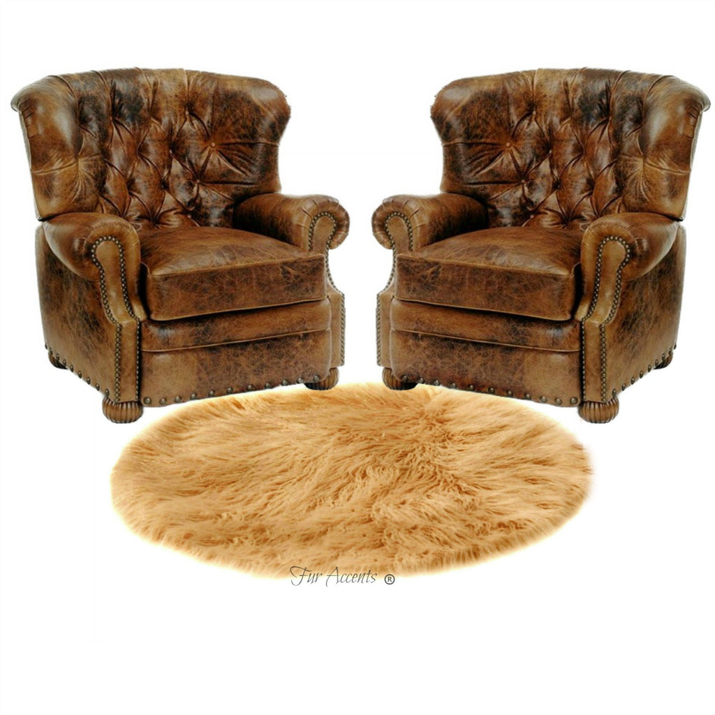 Plush Faux Fur Area Rug - Luxury Fur Round Sheepskin - Designer Throw - Art Rug by Fur Accents - USA