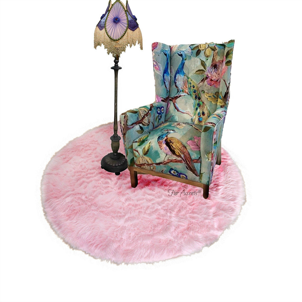 Plush Faux Fur Area Rug - Luxury Fur Round Sheepskin - Designer Throw - Art Rug by Fur Accents - USA