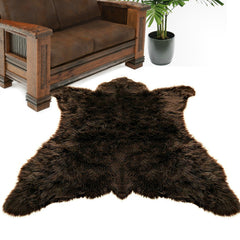 Bear Skin Area Rug -  Plush Faux Fur - Thick Fur -  Bonded Non Slip Back - Animal Pelt Shape Designer Throw - Americana Collection Fur Accents USA