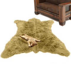 Bear Skin Area Rug -  Plush Faux Fur - Thick Fur -  Bonded Non Slip Back - Animal Pelt Shape Designer Throw - Americana Collection Fur Accents USA