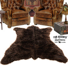 Bear Skin Area Rug -  Plush Faux Fur - Thick Fur -  Bonded Non Slip Back - Animal Pelt Shape Designer Throw - Americana Collection Fur Accents USA