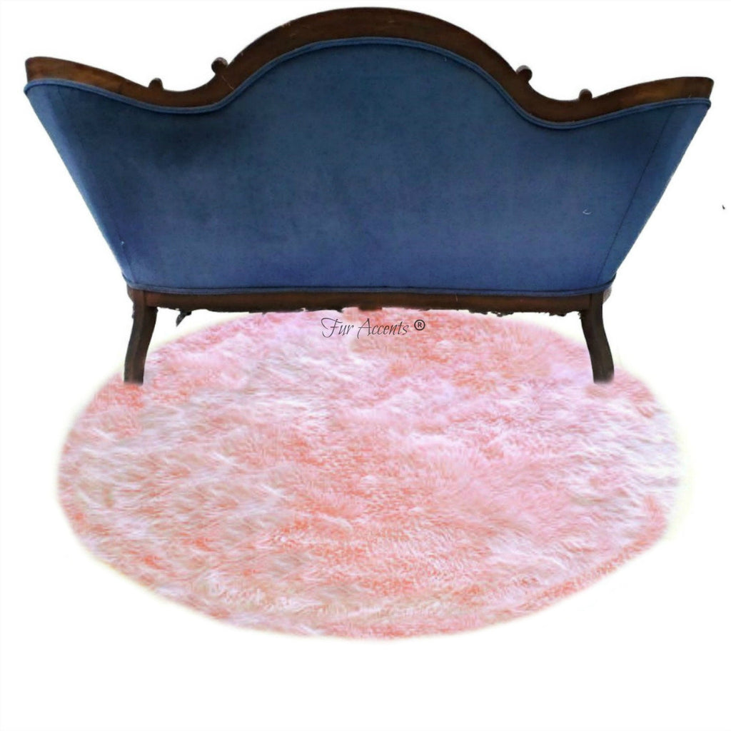 Plush Faux Fur Area Rug - Round Shaggy Shag - Sheepskin - Round Shape Designer Throw - 6 Colors -Art Rug by Fur Accents - USA