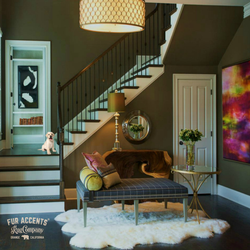 Plush Faux Fur Area Rug - Shaggy Sheepskin - Sexto Six Pelt  Design Shape - Pick your color- Designer Art Rug by Fur Accents USA