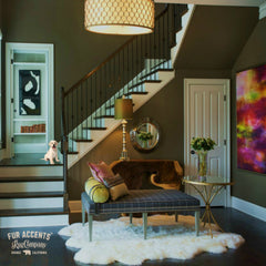 Plush Faux Fur Area Rug - Shaggy Sheepskin - Sexto Six Pelt  Design Shape - Pick your color- Designer Art Rug by Fur Accents USA