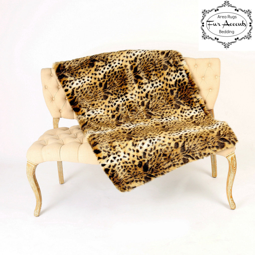 Plush  Faux Fur Throw Blanket, Soft Pink Traditional Brown Spotted Leopard Bedspread - Luxury Fur - Minky Cuddle Fur Lining Fur Accents USA