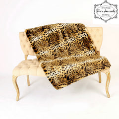 Plush  Faux Fur Throw Blanket, Soft Pink Traditional Brown Spotted Leopard Bedspread - Luxury Fur - Minky Cuddle Fur Lining Fur Accents USA