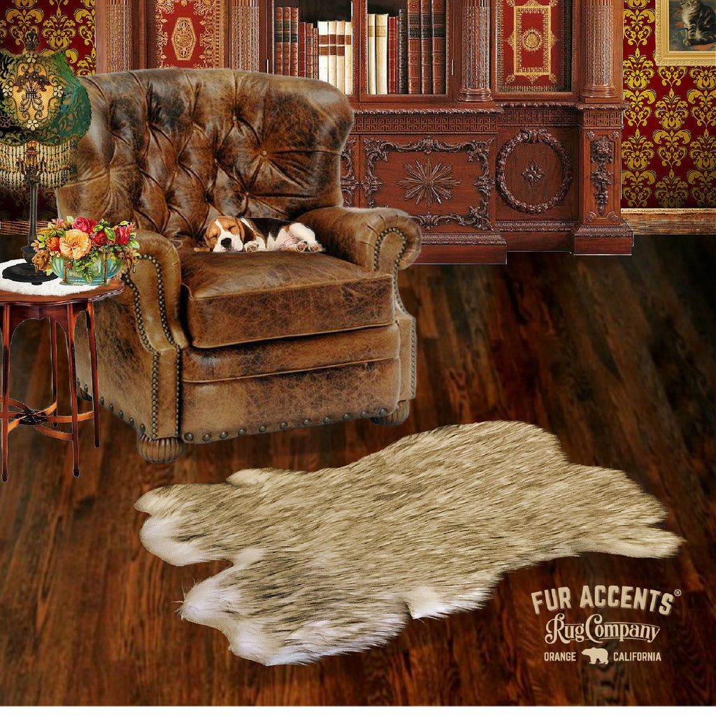 Extraordinary Plush Faux Fur Pelt Rug - Shaggy Black Tip Sheepskin - Rabbit Pelt Design - Designer Art Rug Handmade by Fur Accents USA
