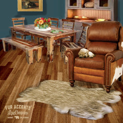 Extraordinary Plush Faux Fur Pelt Rug, Shaggy Black or Brown Tip Sheepskin, Rabbit Pelt Design, Designer Art Rug Handmade by Fur Accents USA