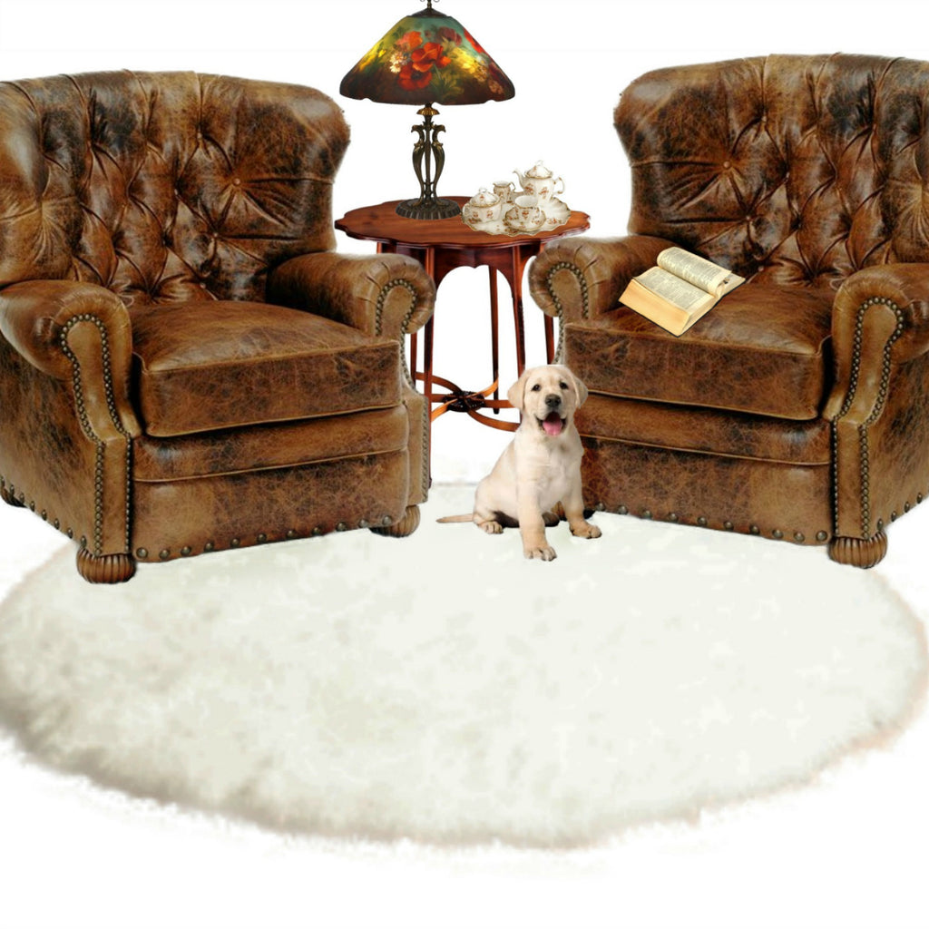 Plush Faux Fur Area Rug - Round Shaggy Shag -  Sheepskin - Round Shape Designer Throw - 6 Colors -Art Rug by Fur Accents - USA