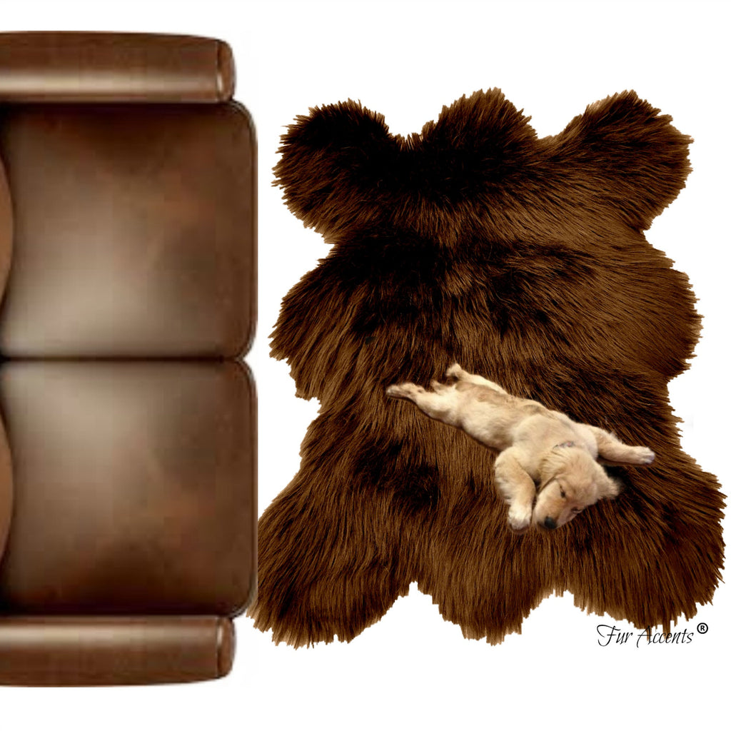 Plush Faux Fur Area Rug - Rocky Mountain Bear Skin - Hide - Pelt Shape - Designer Throw Carpet - 6 Colors -Art Rug by Fur Accents - USA