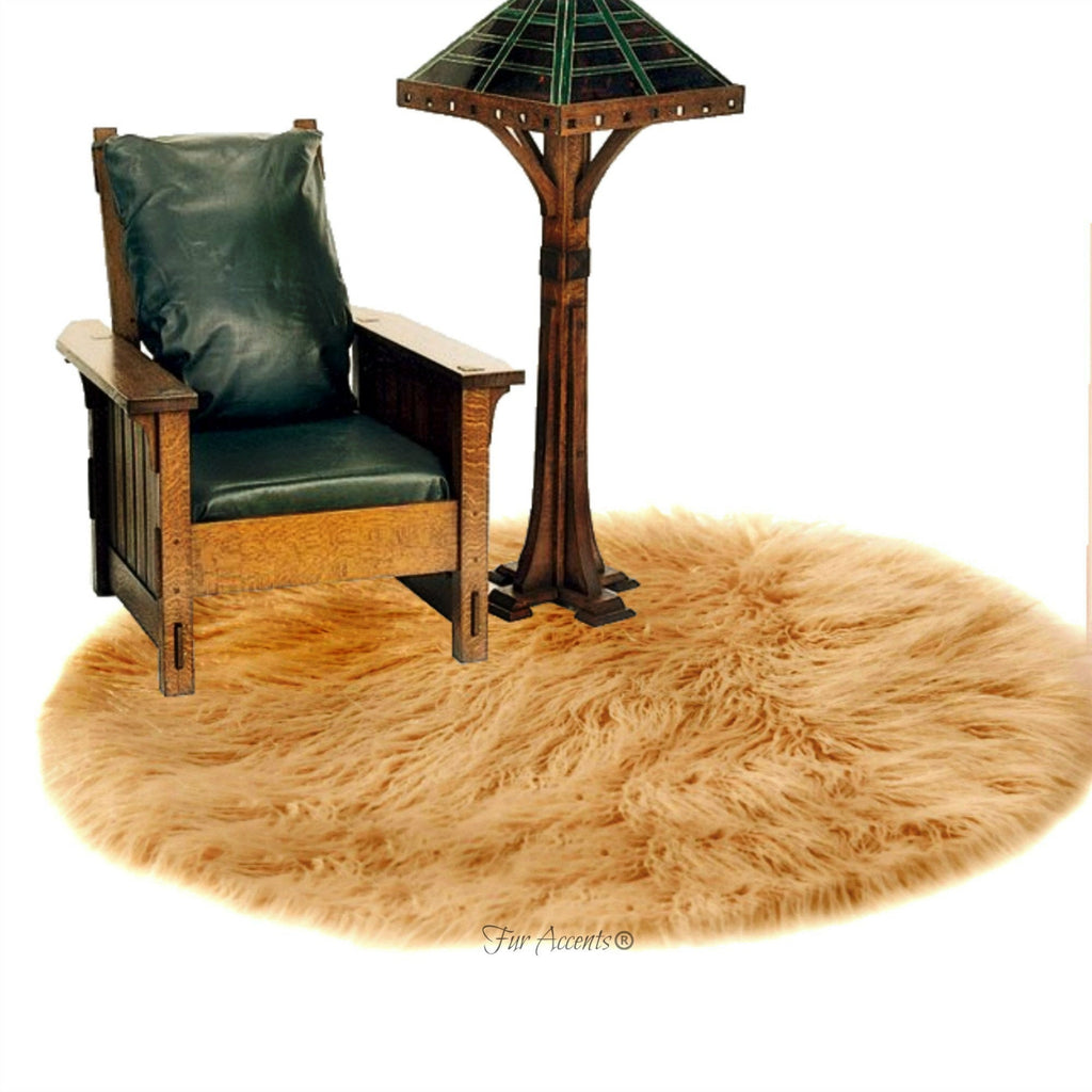 Plush Faux Fur Area Rug - Luxury Fur Round Sheepskin - Designer Throw - Art Rug by Fur Accents - USA
