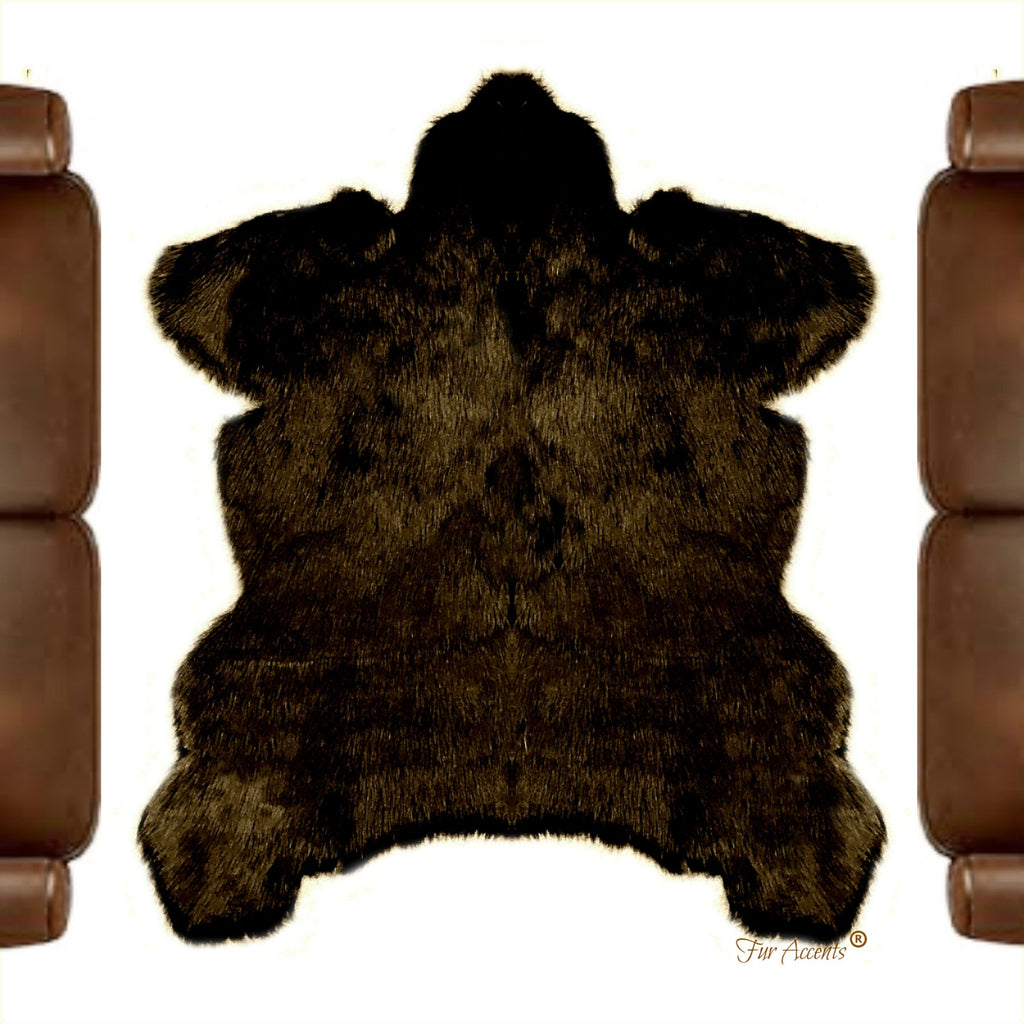 Plush Faux Fur Area Rug - Luxury Fur Brown Sierra Bear Skin - Shag - Animal Pelt Shape Designer Throw Rug - Fur Accents - USA
