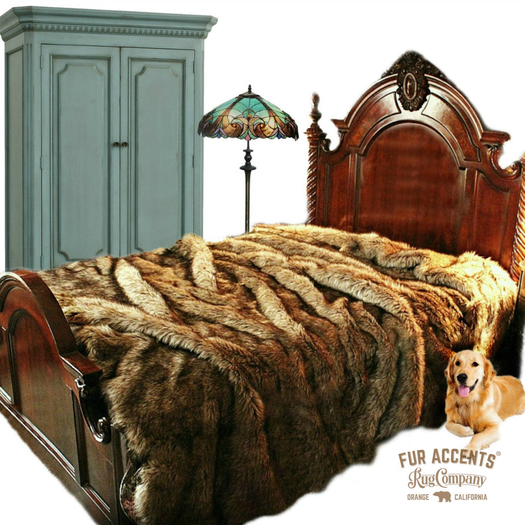 Plush Desert Fox Faux Fur Throw Blanket, Rich Brown Tones, Minky Cuddle Reverse, Bedspread, Luxury Fur, Fur Accents, USA