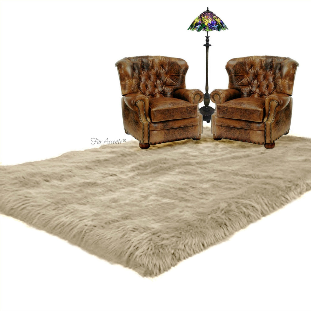 Plush Faux Fur Area Rug - Faux Fur Shag - Luxury Fur Thick White Shaggy Sheepskin- Rectangular Shape - Extraordinary Designer Throw Carpet - Fur Accents USA