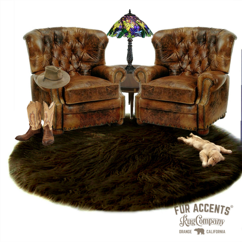 Plush Faux Fur Area Rug - Round Shaggy Shag - Sheepskin - Round Shape Designer Throw - 6 Colors -Art Rug by Fur Accents - USA